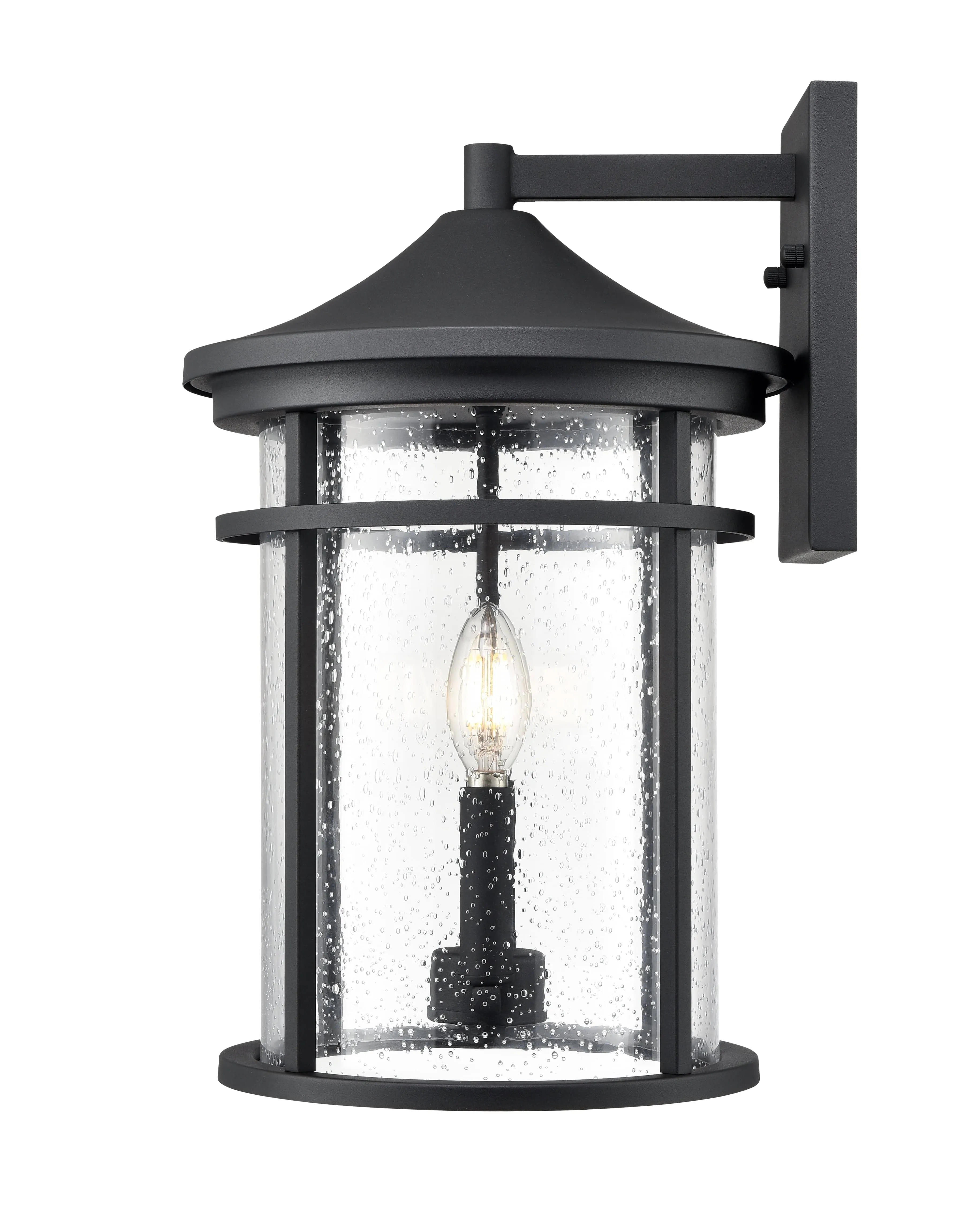 Namath Outdoor Wall Sconce - Textured Black - Clear Seeded Glass - 11.25in. Extension - E26 Candelabra Base