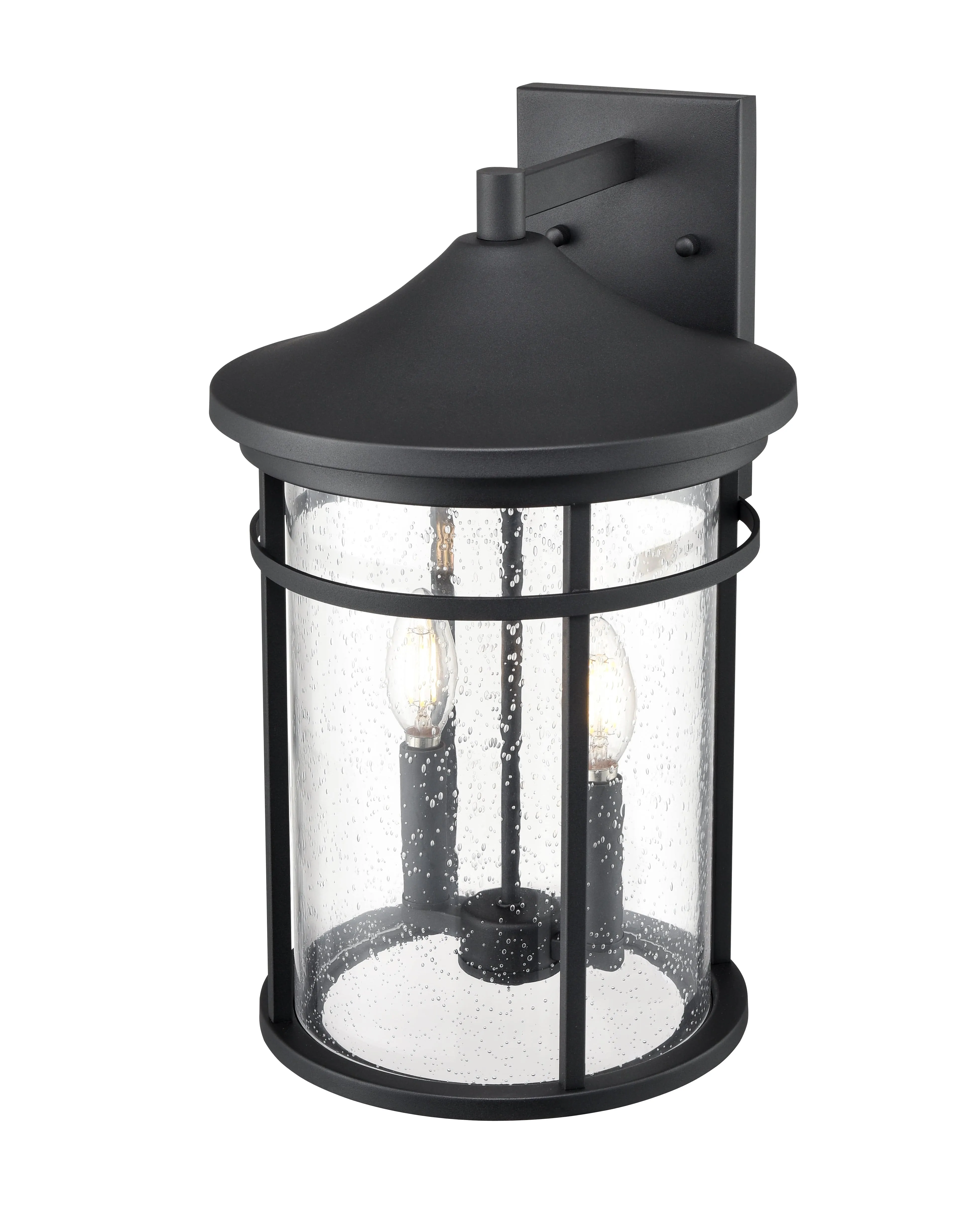 Namath Outdoor Wall Sconce - Textured Black - Clear Seeded Glass - 11.25in. Extension - E26 Candelabra Base