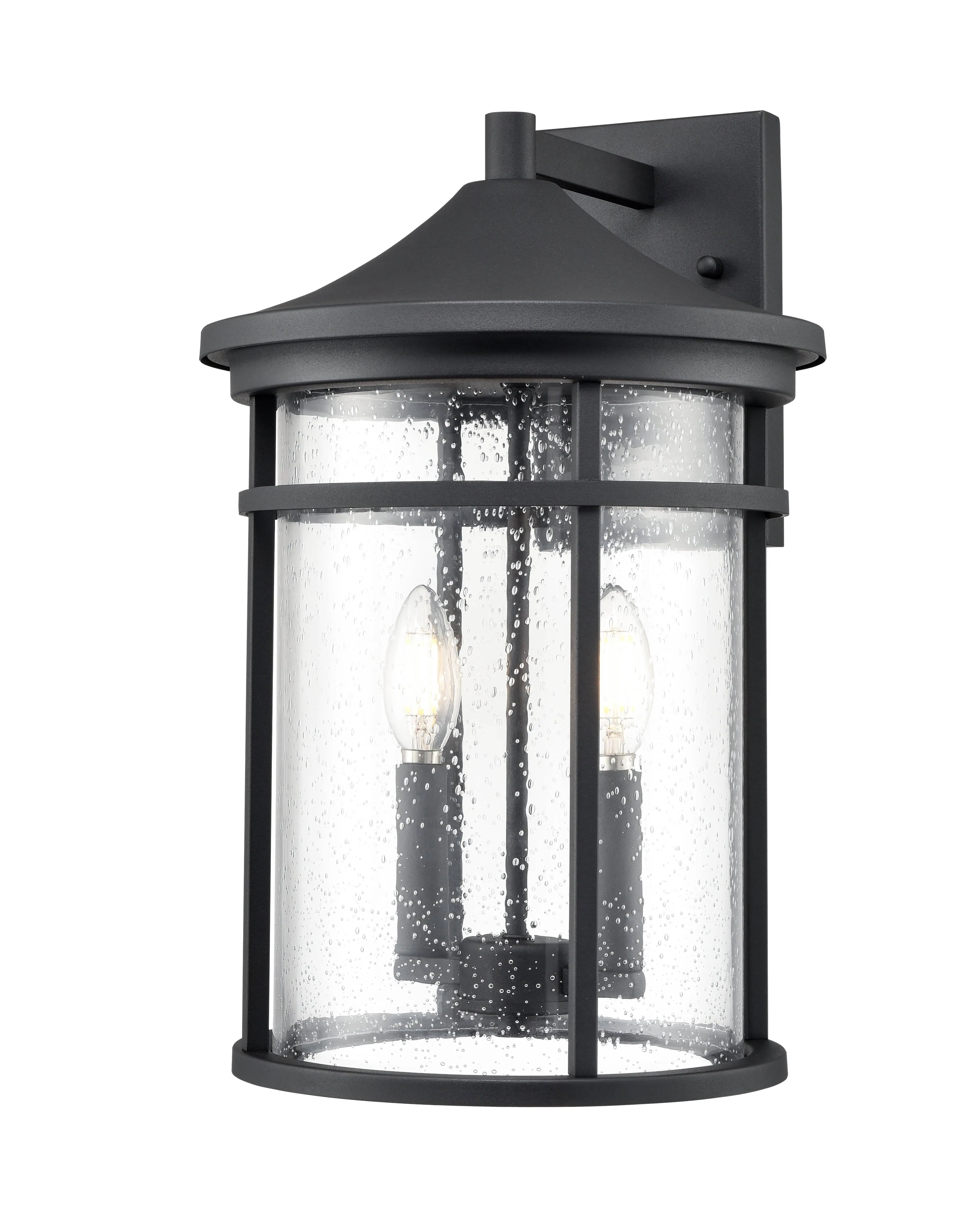 Namath Outdoor Wall Sconce - Textured Black - Clear Seeded Glass - 11.25in. Extension - E26 Candelabra Base