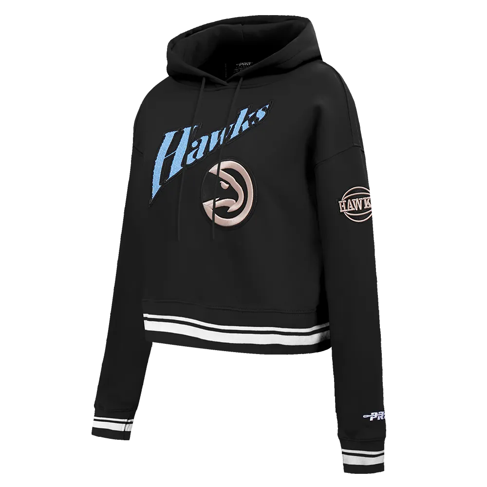 NBA ATLANTA HAWKS CITY EDITION 24-25 WOMEN'S RIB FLC CROPPED PO HOODIE (BLACK)