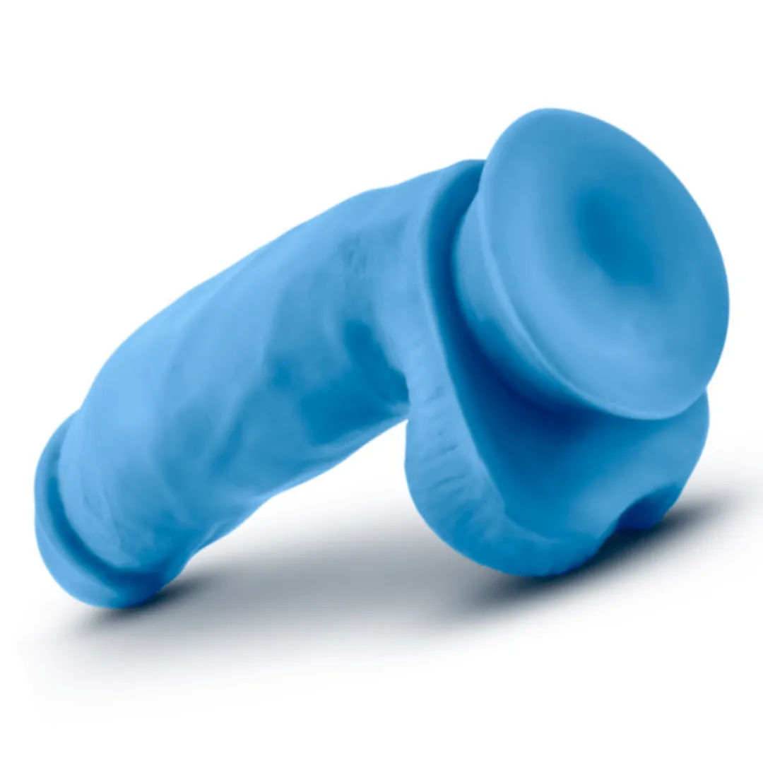 Neo Elite 7 Inch Dual Density Silicone Dildo with Balls by Blush - Neon Blue