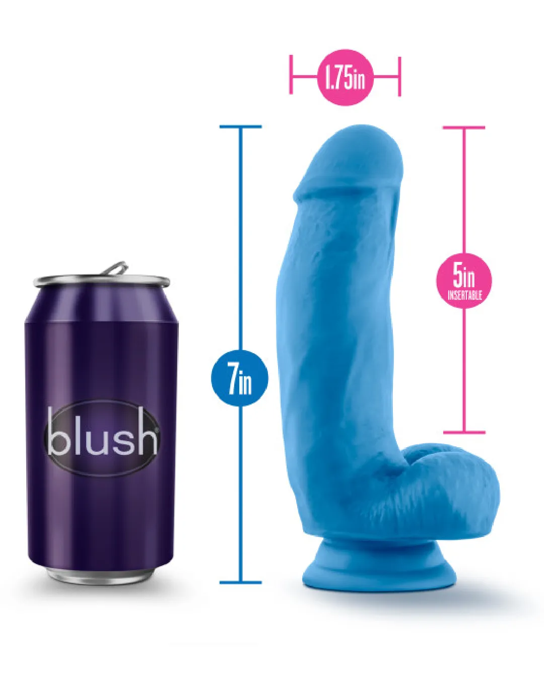 Neo Elite 7 Inch Dual Density Silicone Dildo with Balls by Blush - Neon Blue