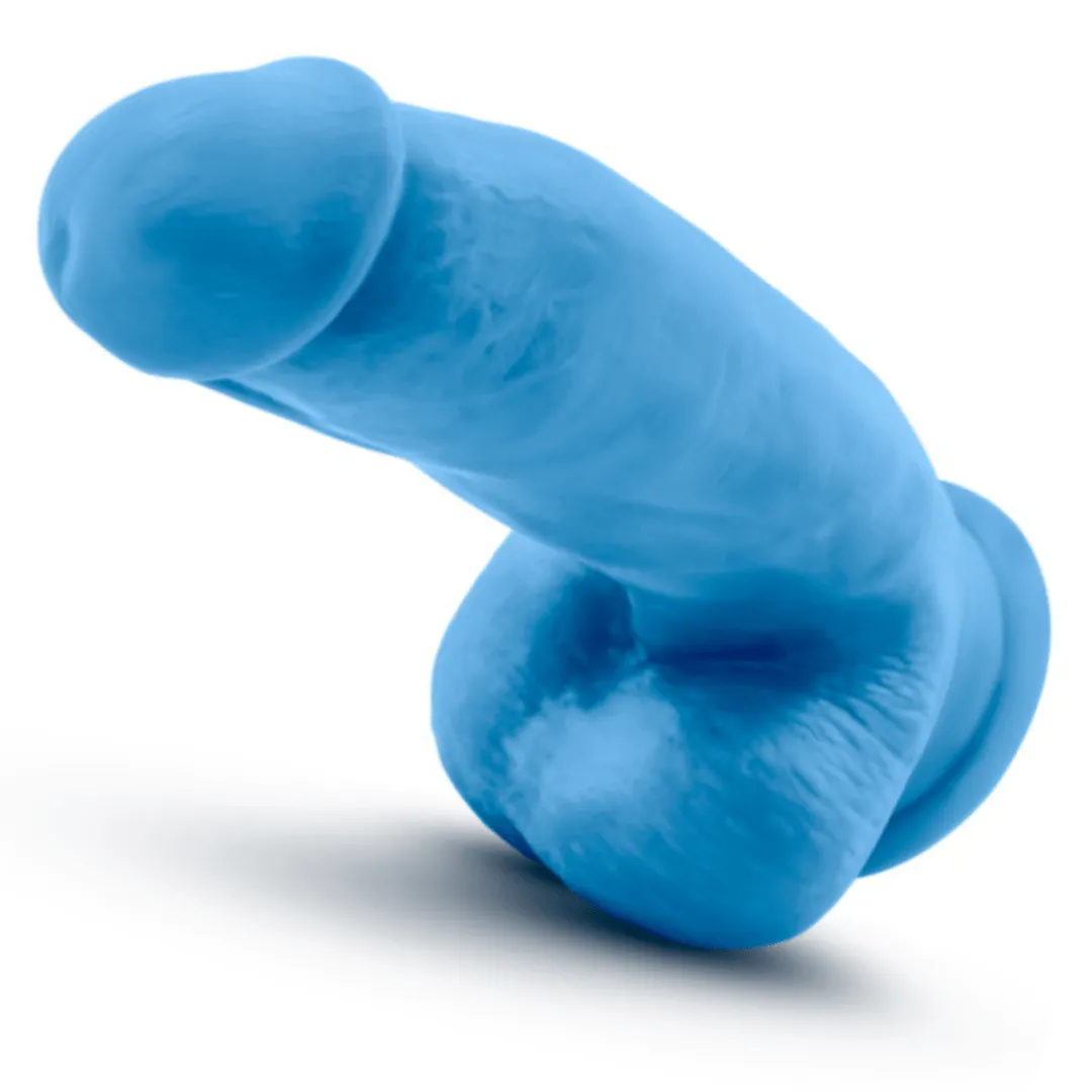 Neo Elite 7 Inch Dual Density Silicone Dildo with Balls by Blush - Neon Blue