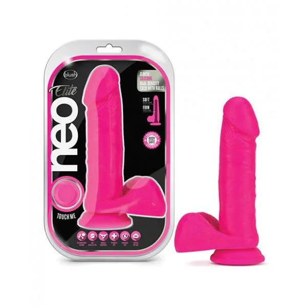 Neo Elite - 8 Inch Silicone Dual Density Cock With Balls - Neon Pink