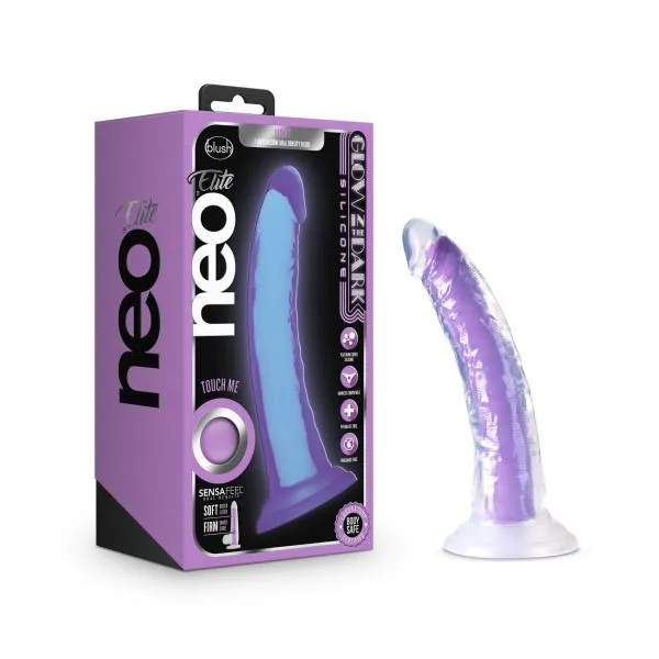 Neo Elite Glow in the Dark - Light - 7 Inch  Silicone Dual Density Dildo - Neon Purple