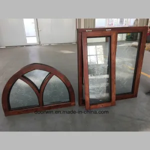 North America Round-Top Solid Red Oak Wood Casement Window with Carved Glass - China Wood Window, Aluminum Window