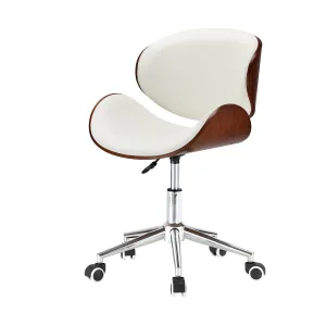 Oikiture Wooden Office Chair Computer Chairs Executive PU Leather Bentwood Seat