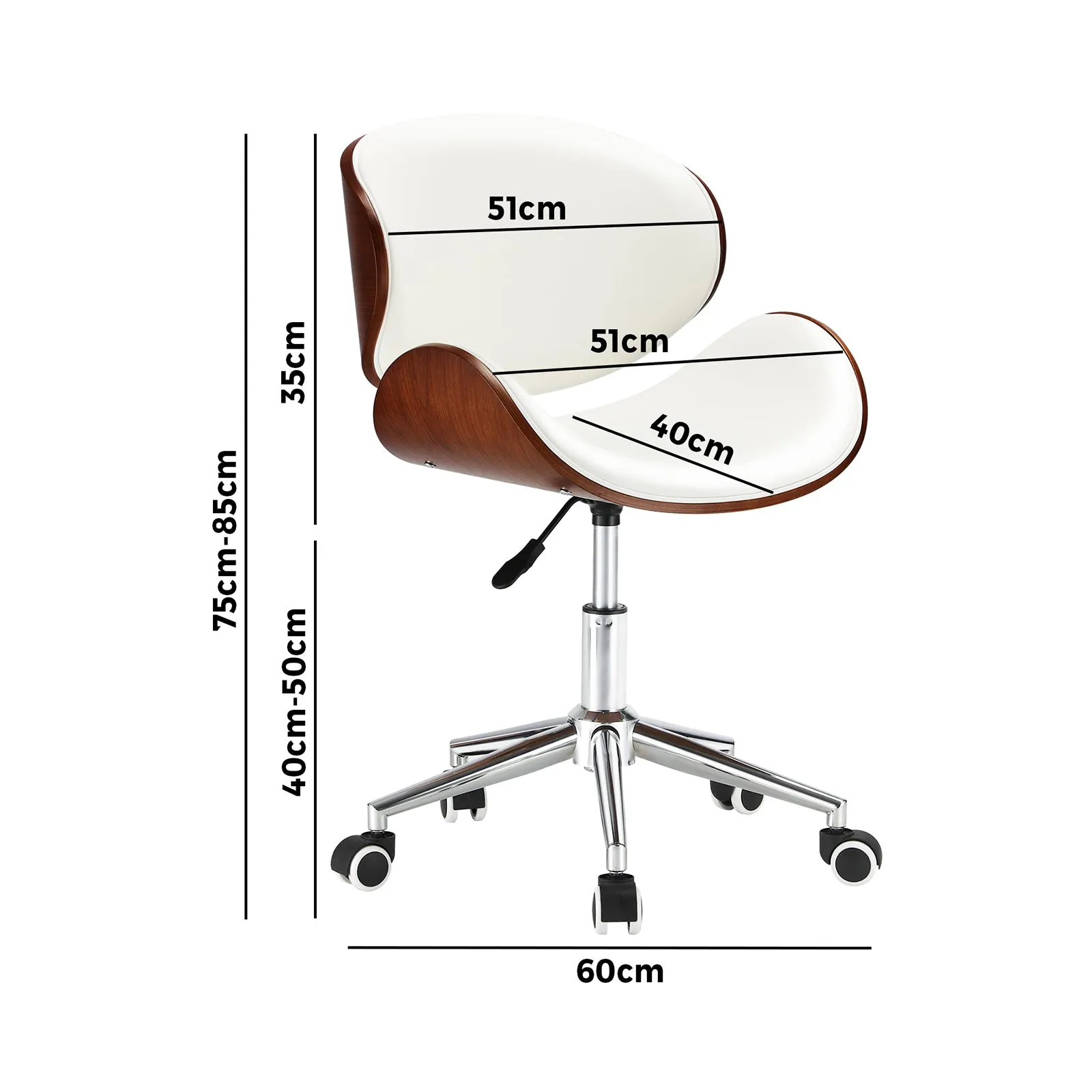 Oikiture Wooden Office Chair Computer Chairs Executive PU Leather Bentwood Seat