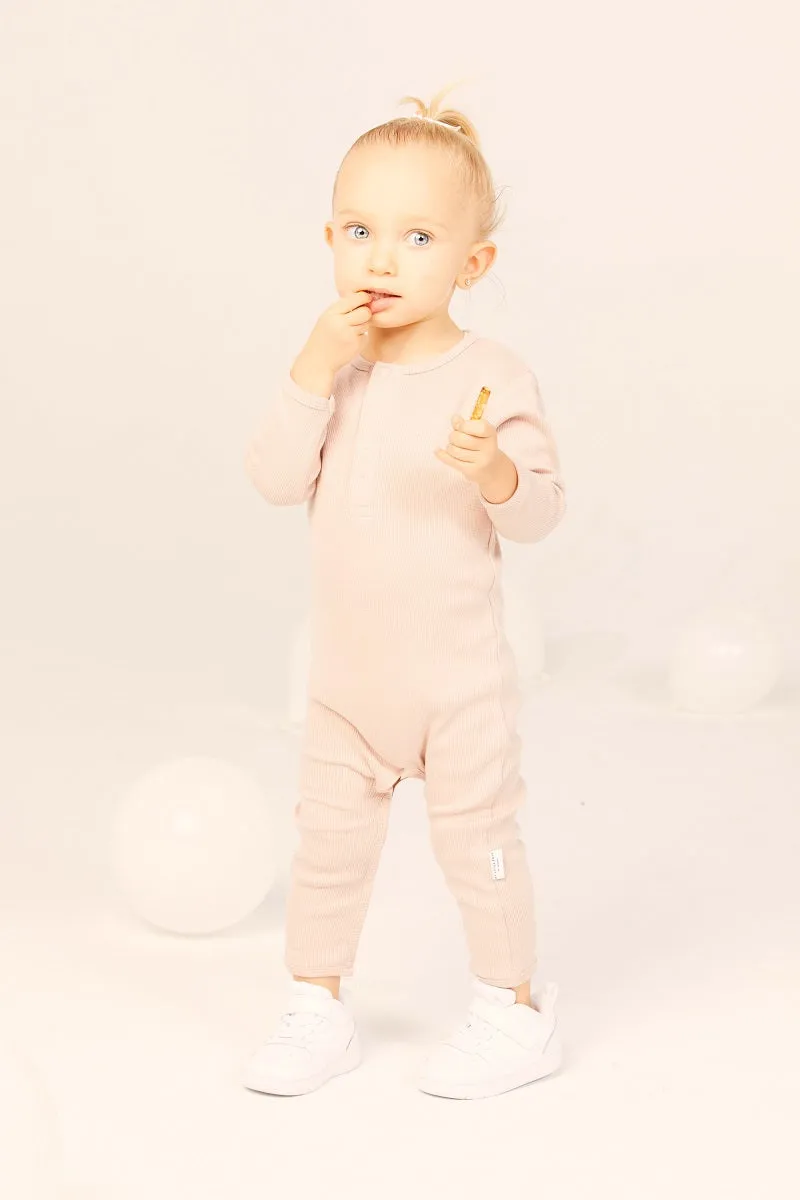 Organic Cotton Rib Romper in Blush