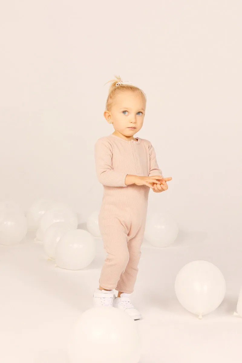 Organic Cotton Rib Romper in Blush