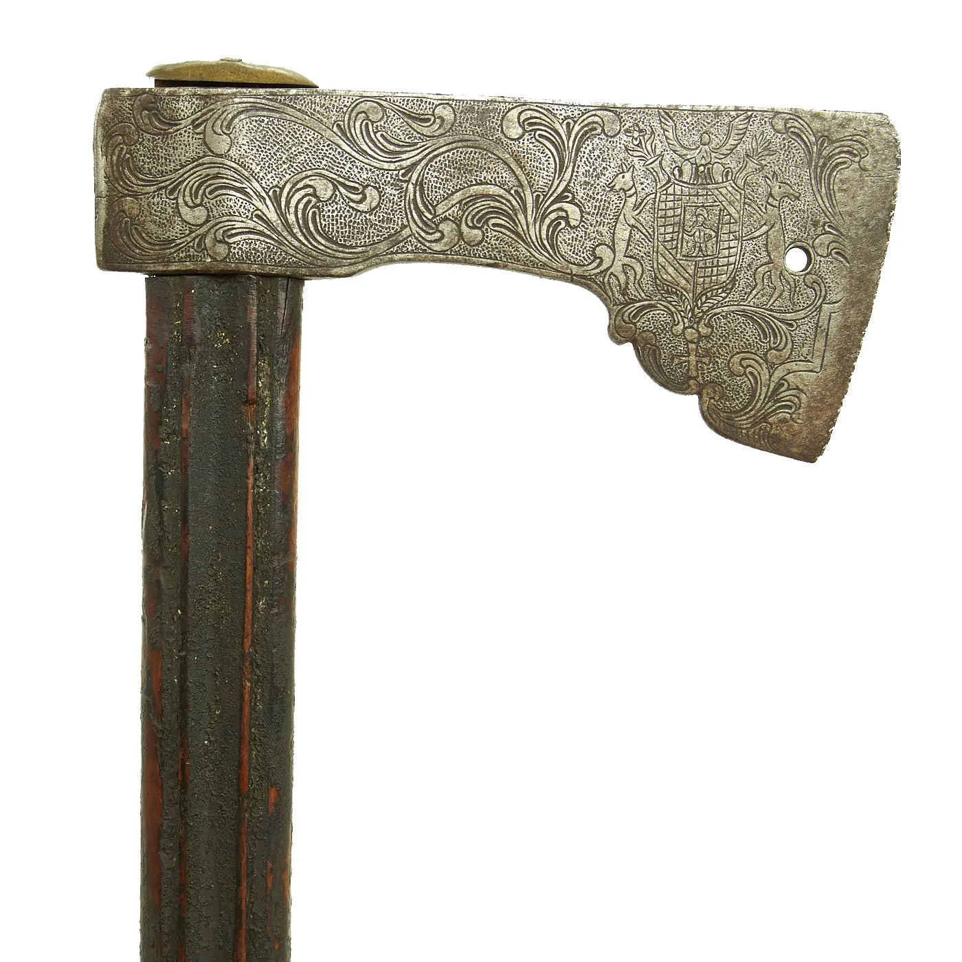 Original Early German Axe with Heavily Engraved Head & Original Haft from the Stephan Mautner Collection