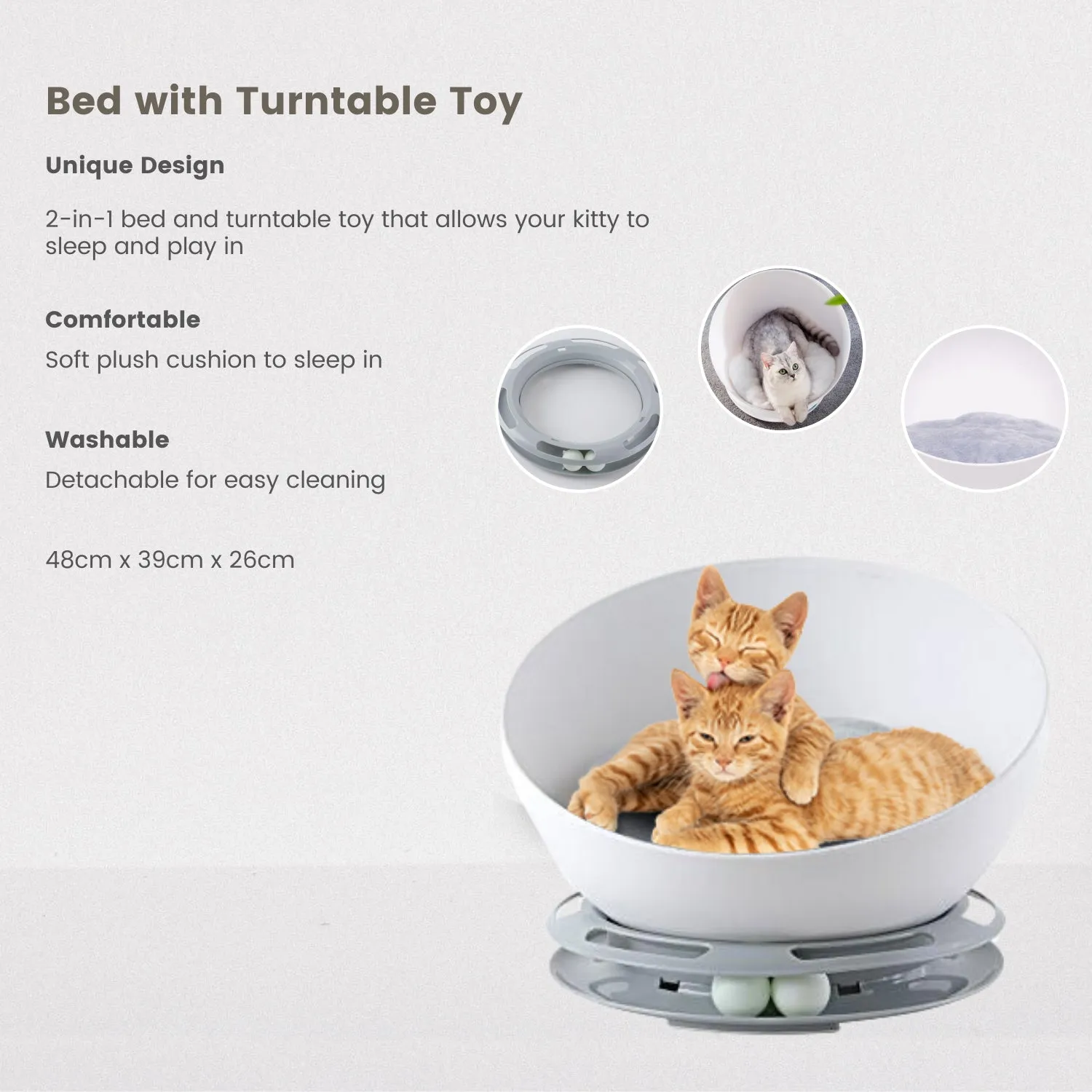 Orthopedic Faux Fur Cat Bed with Turntable Toy - Floofi