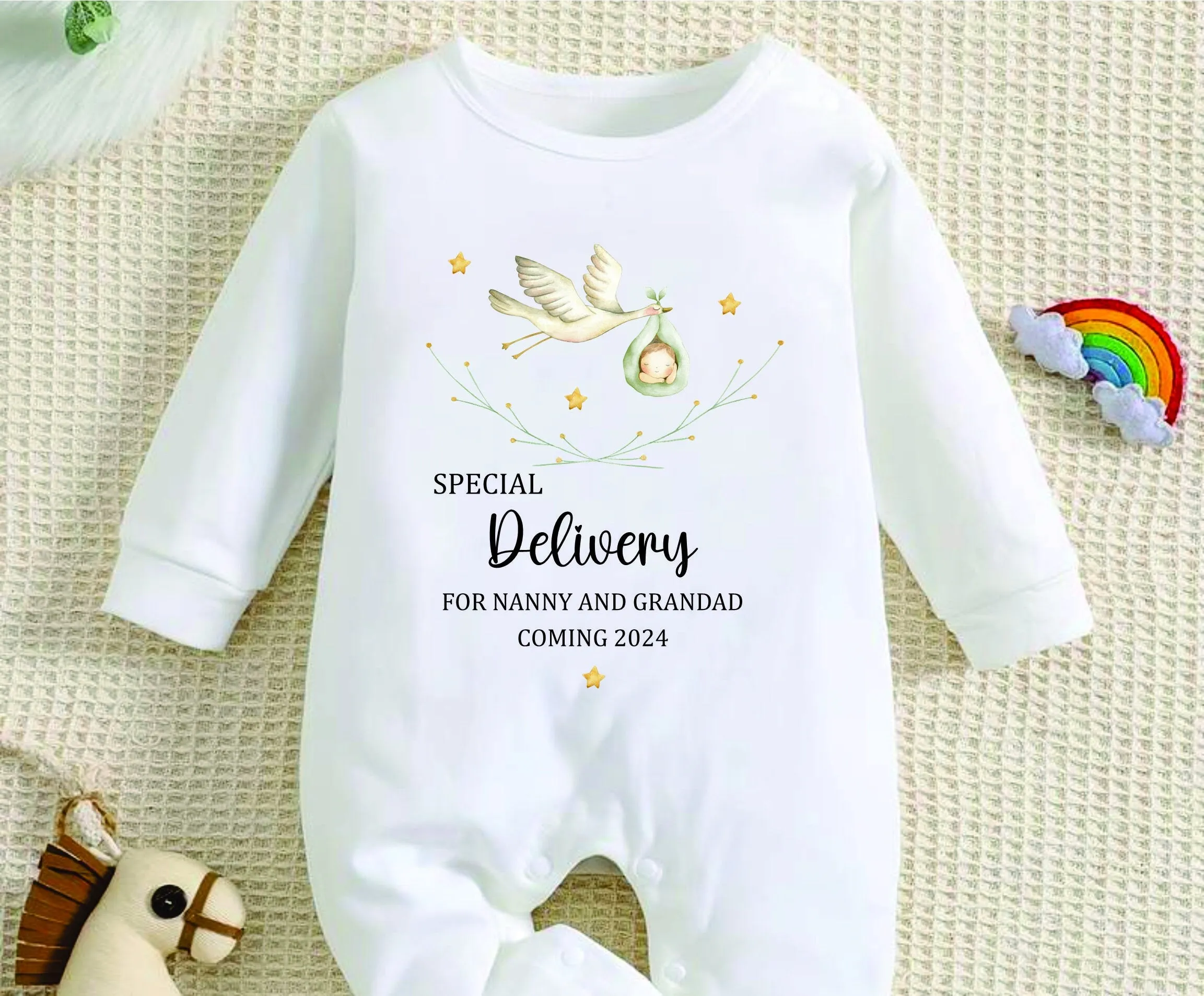 Personalised Special Delivery Stork Baby Announcement Vest/Romper - Grandparents