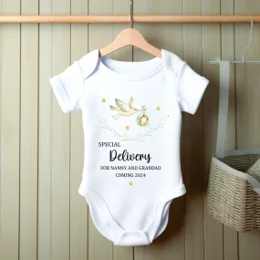 Personalised Special Delivery Stork Baby Announcement Vest/Romper - Grandparents