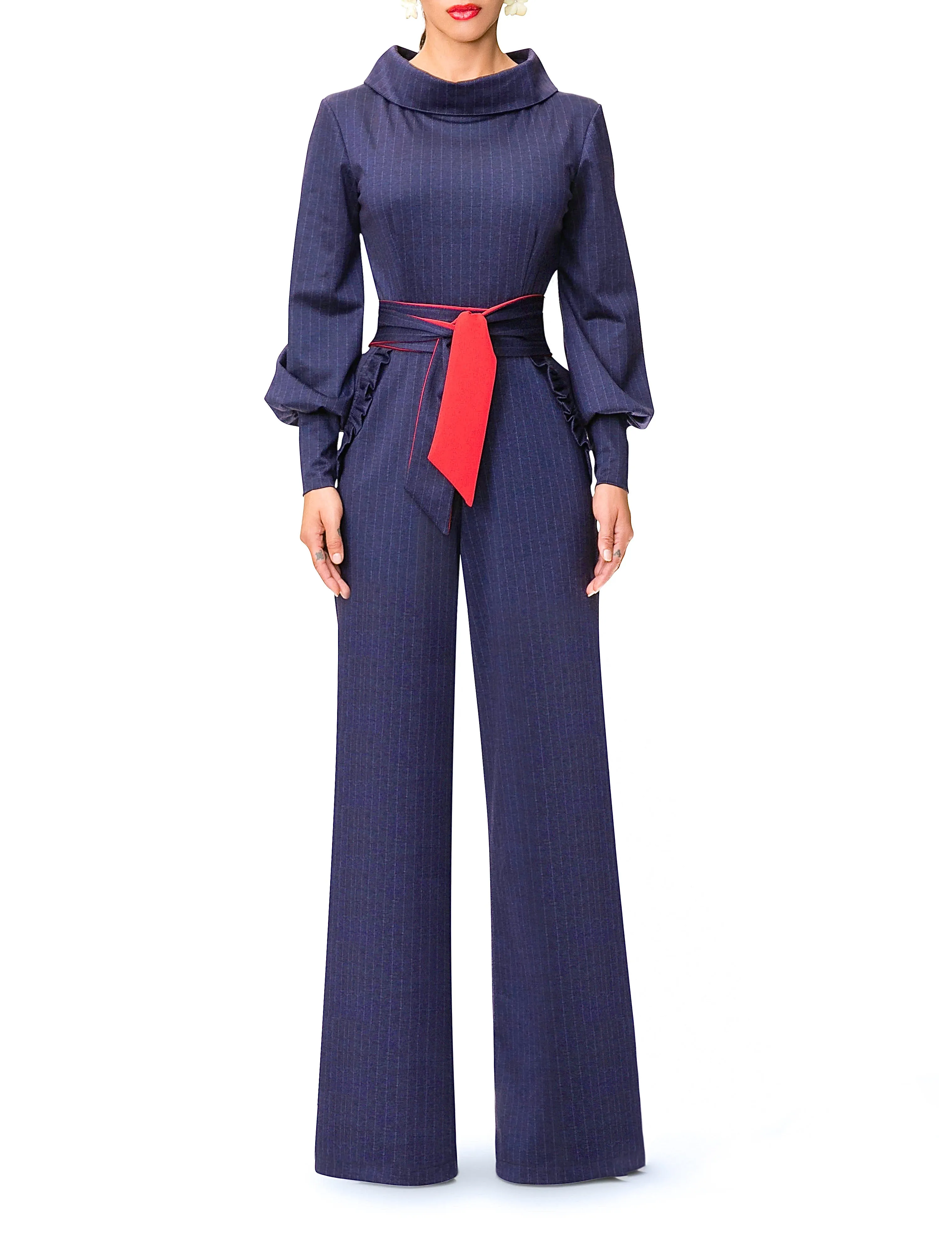 "Juaquina" Navy Pinstripe Jumpsuit