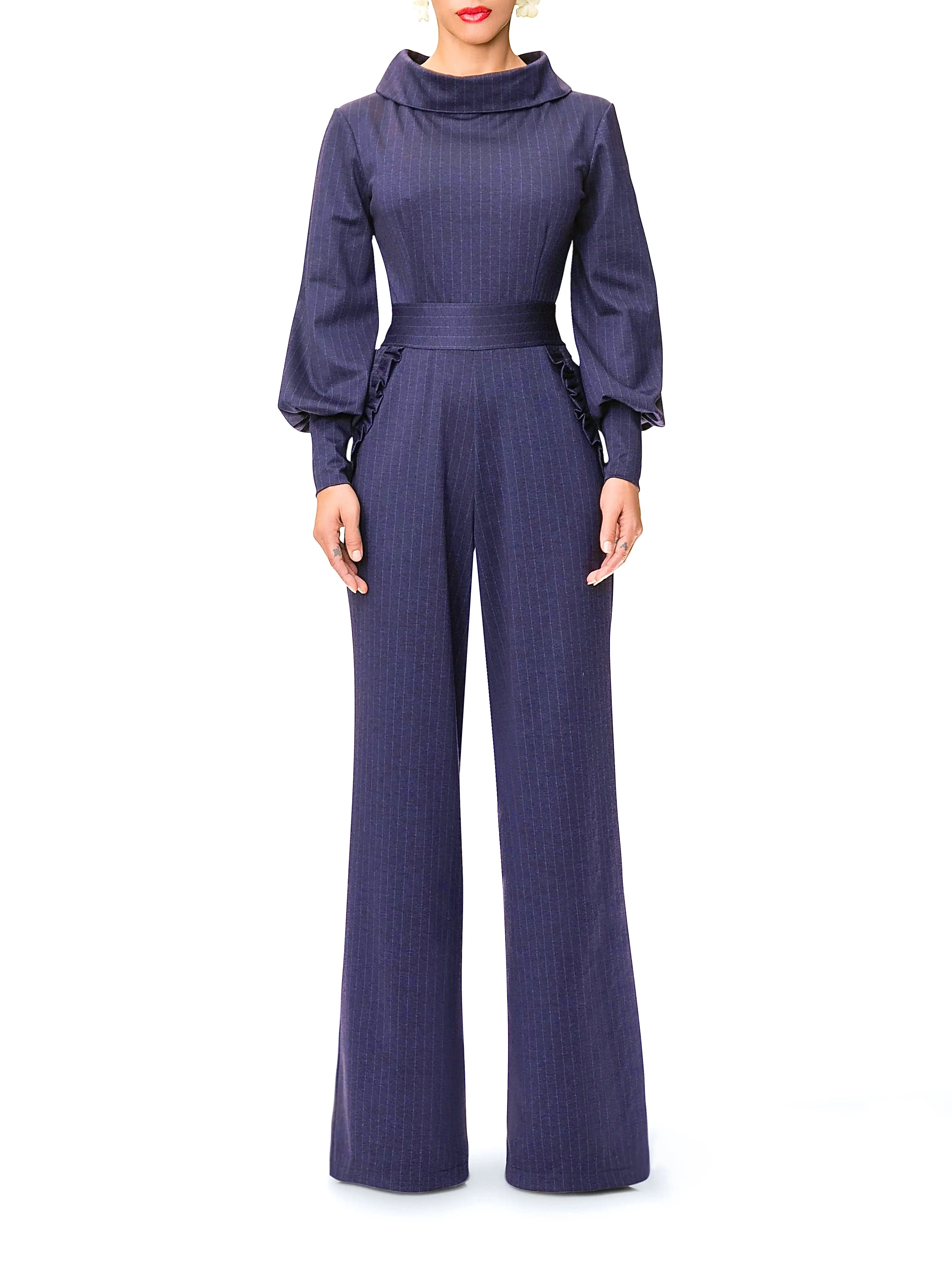 "Juaquina" Navy Pinstripe Jumpsuit