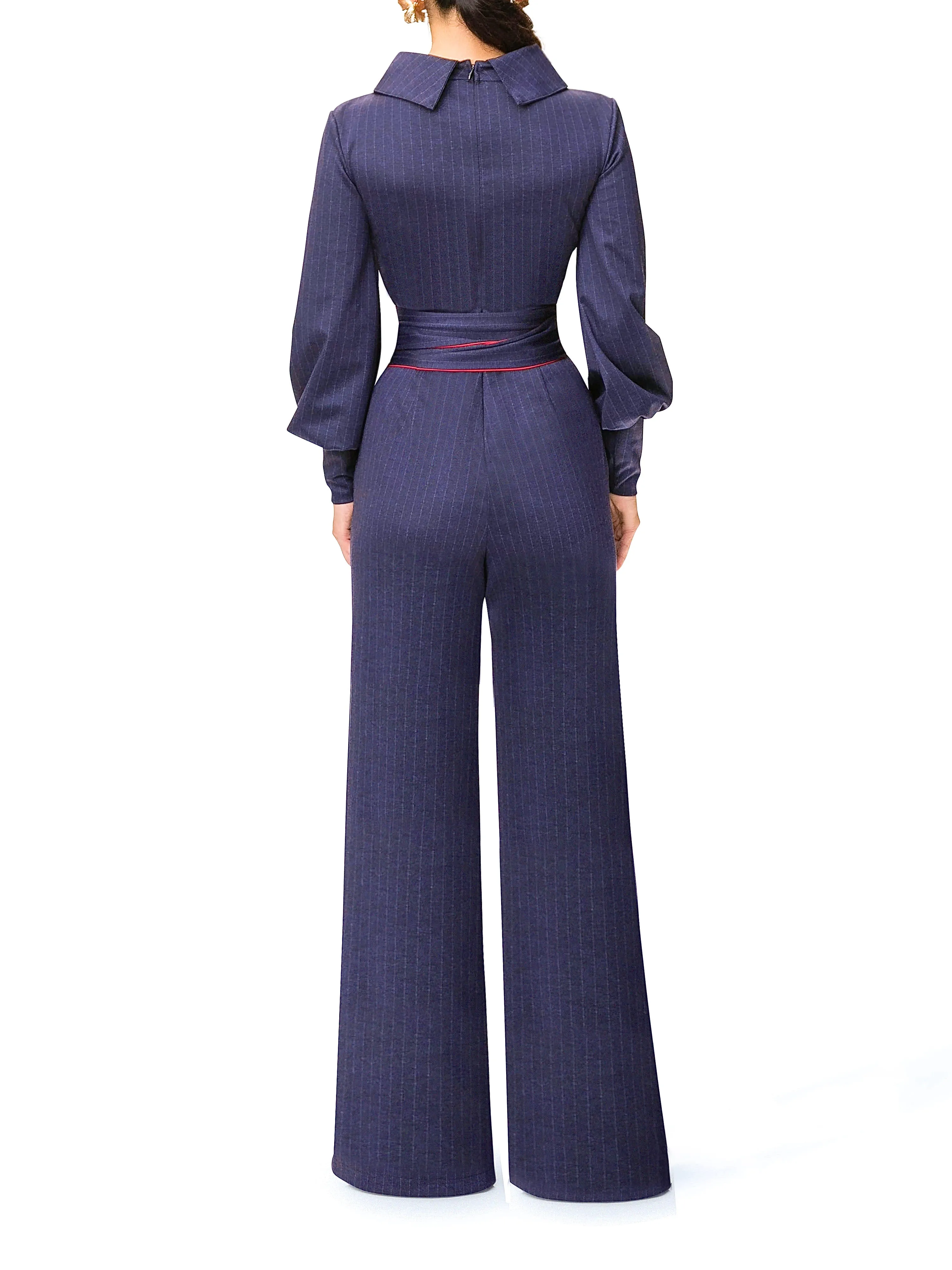 "Juaquina" Navy Pinstripe Jumpsuit