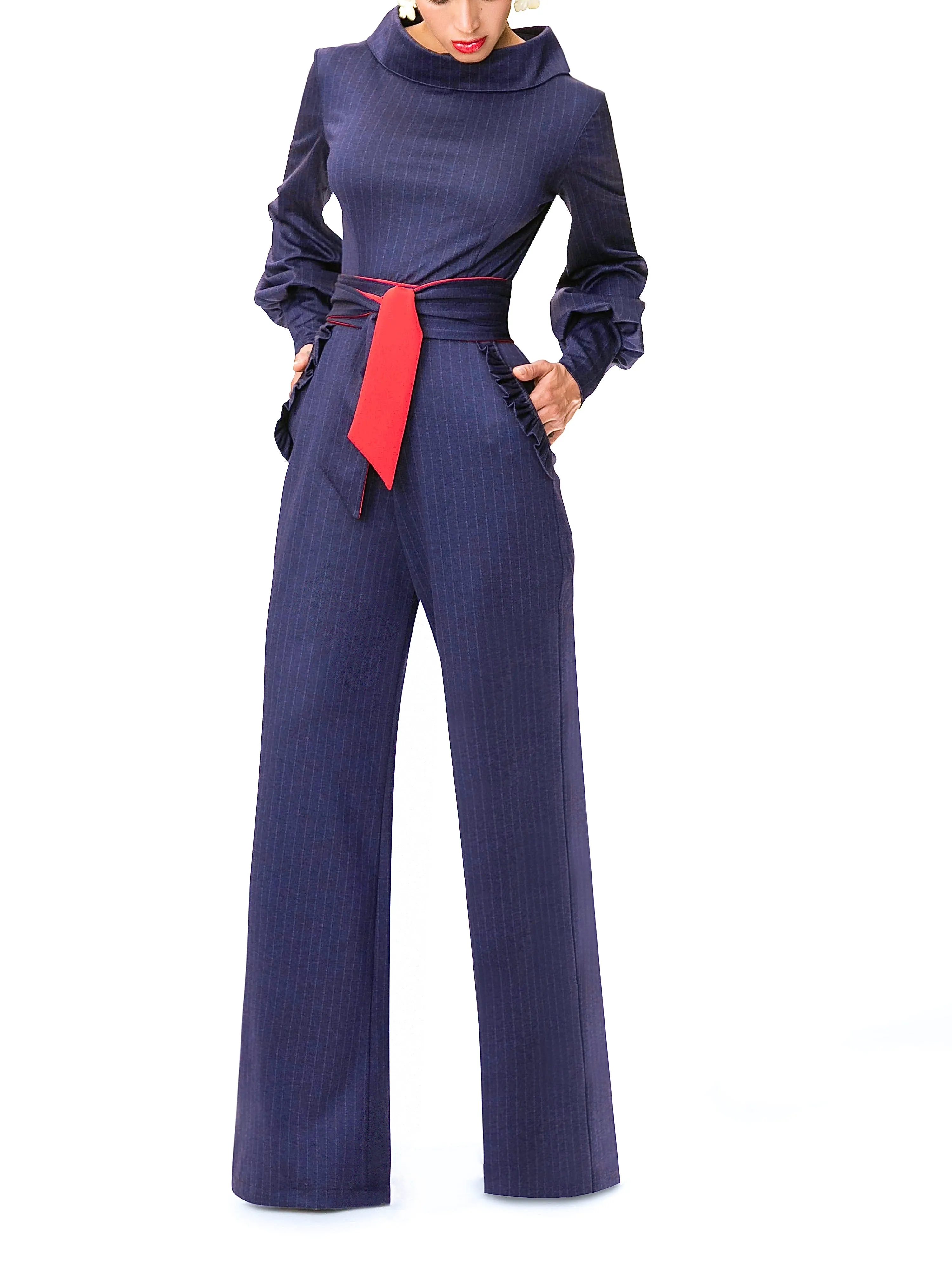 "Juaquina" Navy Pinstripe Jumpsuit