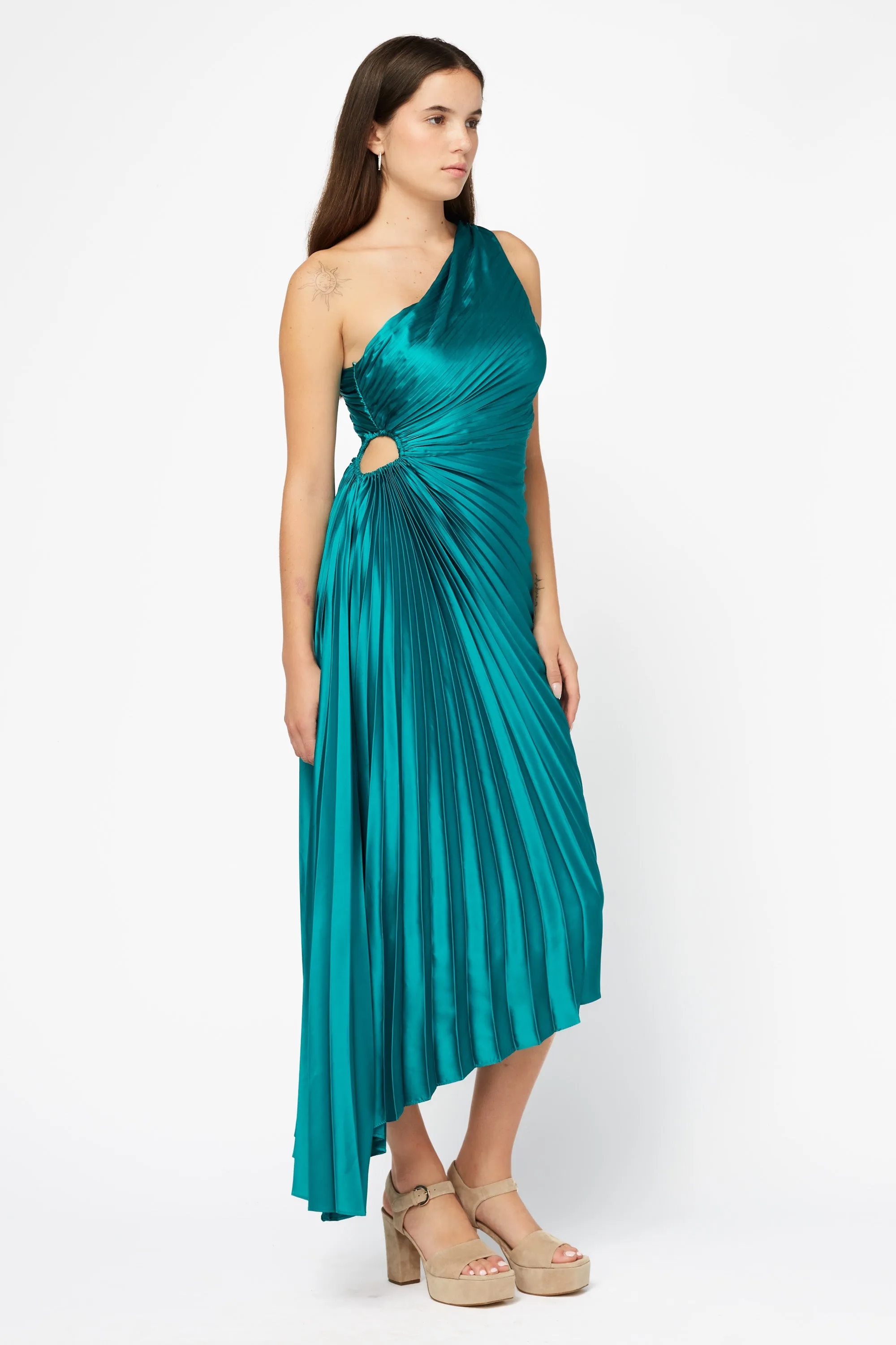 Reagan One Shoulder Pleated Hi Lo Maxi Dress