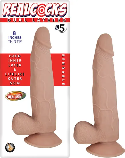 Real Cocks Dual Layered #5 Flesh Thin Tip 8 "