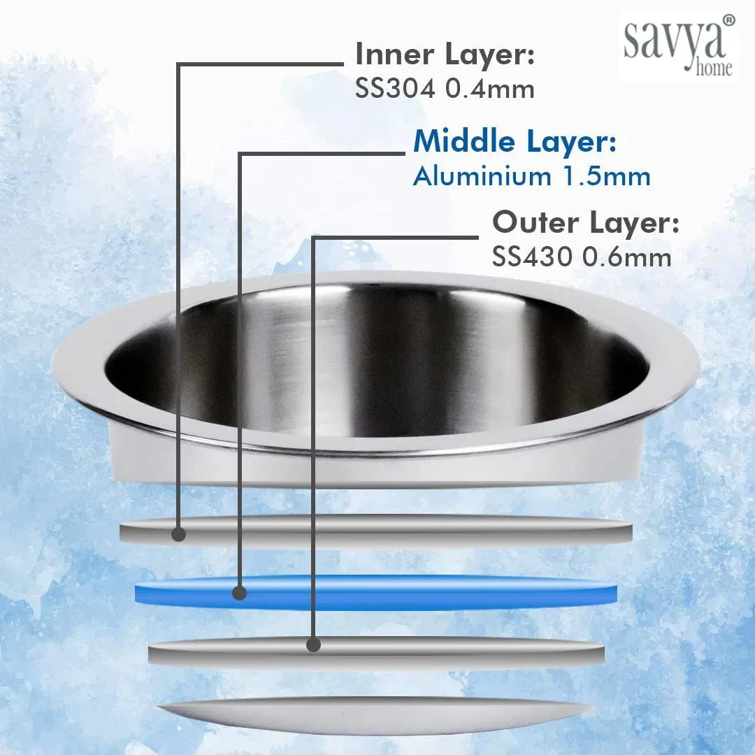 SAVYA HOME Triply Stainless Steel Tope (Patila) with Lid | Handi Casserole with lid | 2.1 L | 18 cm Diameter | 100% PTFE and PFOA Free | Gas Stove & Induction Cookware | Stainless Steel Cookware