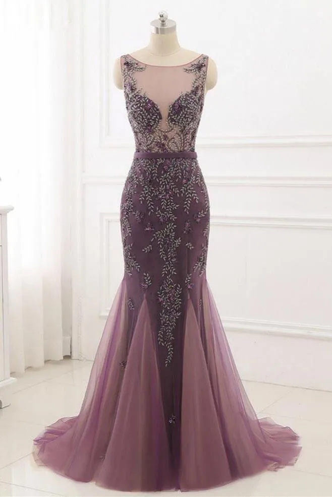 See Through Plum Mermaid Formal Evening Dress,21021005