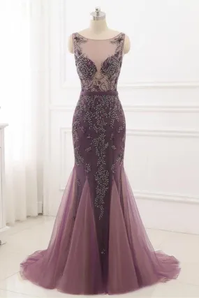 See Through Plum Mermaid Formal Evening Dress,21021005