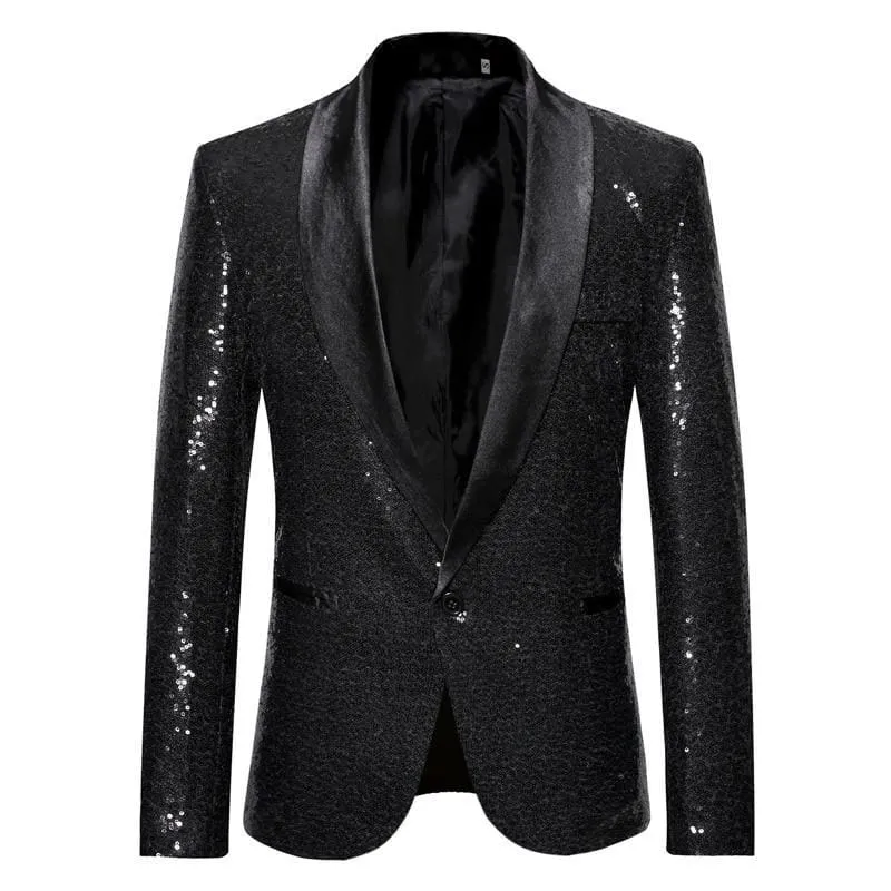 Sequin One Button Shawl Collar Bling Glitter Men Suit