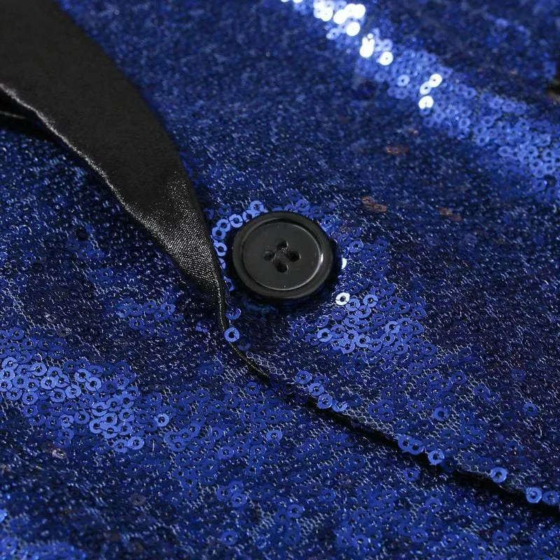 Sequin One Button Shawl Collar Bling Glitter Men Suit