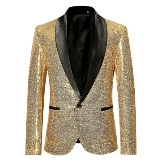 Sequin One Button Shawl Collar Bling Glitter Men Suit