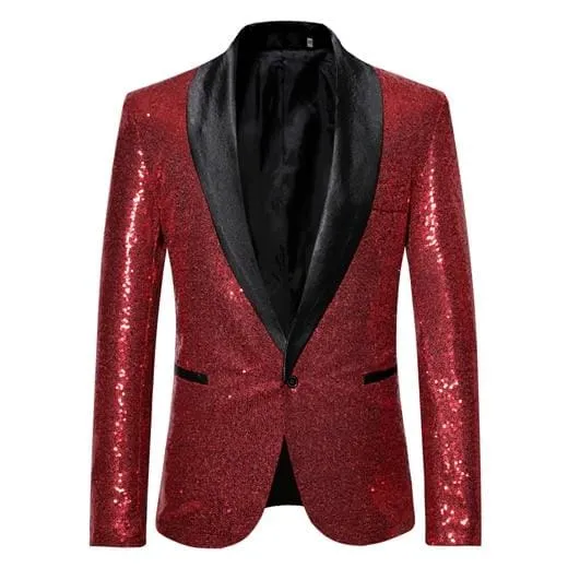 Sequin One Button Shawl Collar Bling Glitter Men Suit