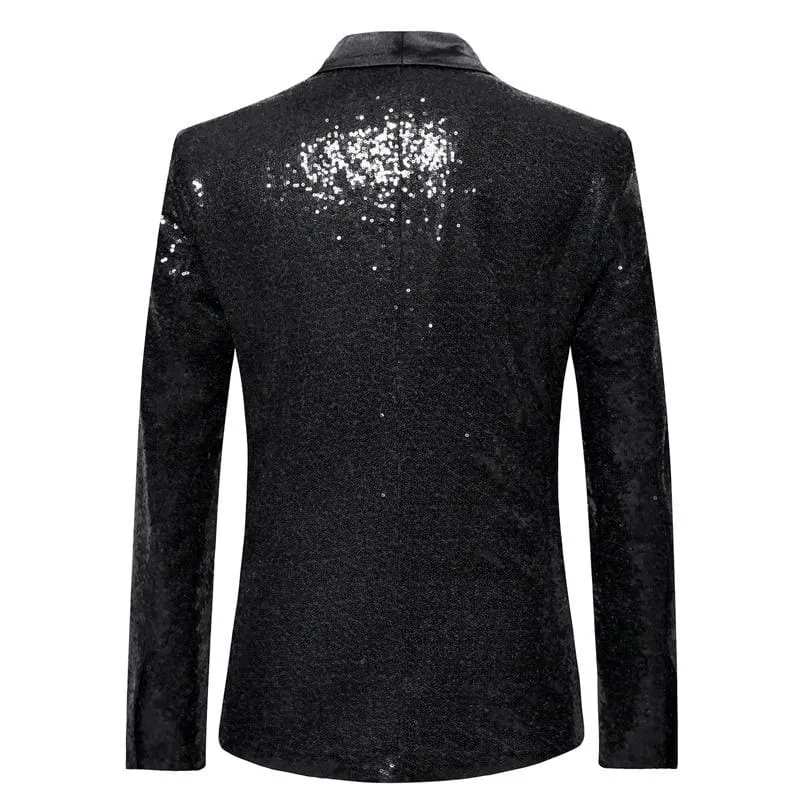 Sequin One Button Shawl Collar Bling Glitter Men Suit