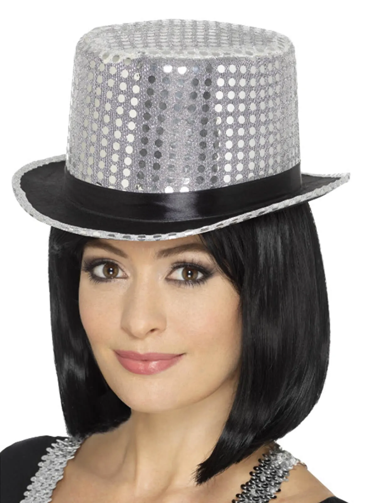 Sequin Top Hat, Silver