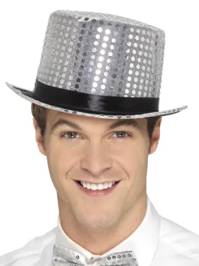 Sequin Top Hat, Silver