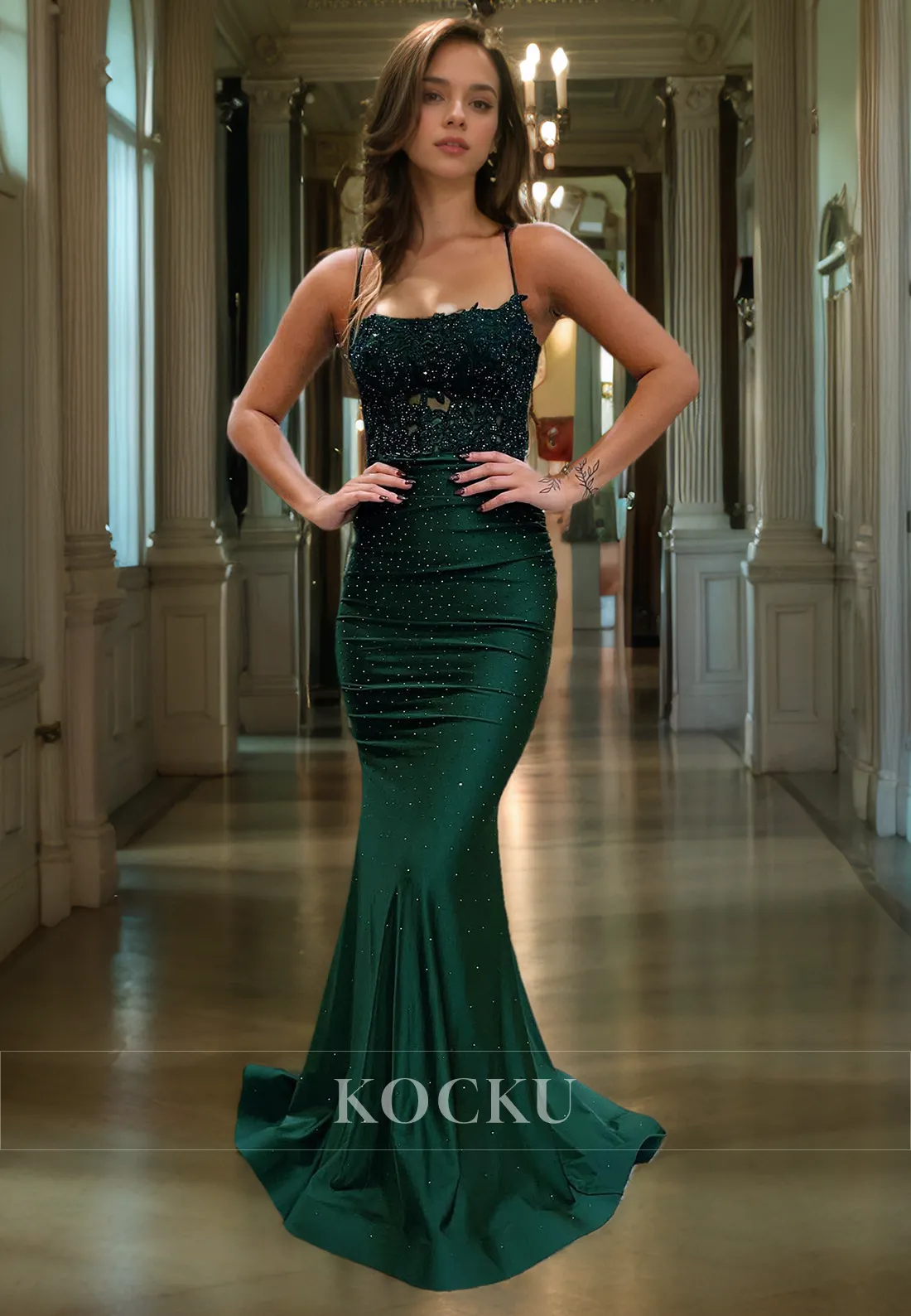 Sexy & Hot Spaghetti Straps Backless Mermaid Evening Party Prom Dress