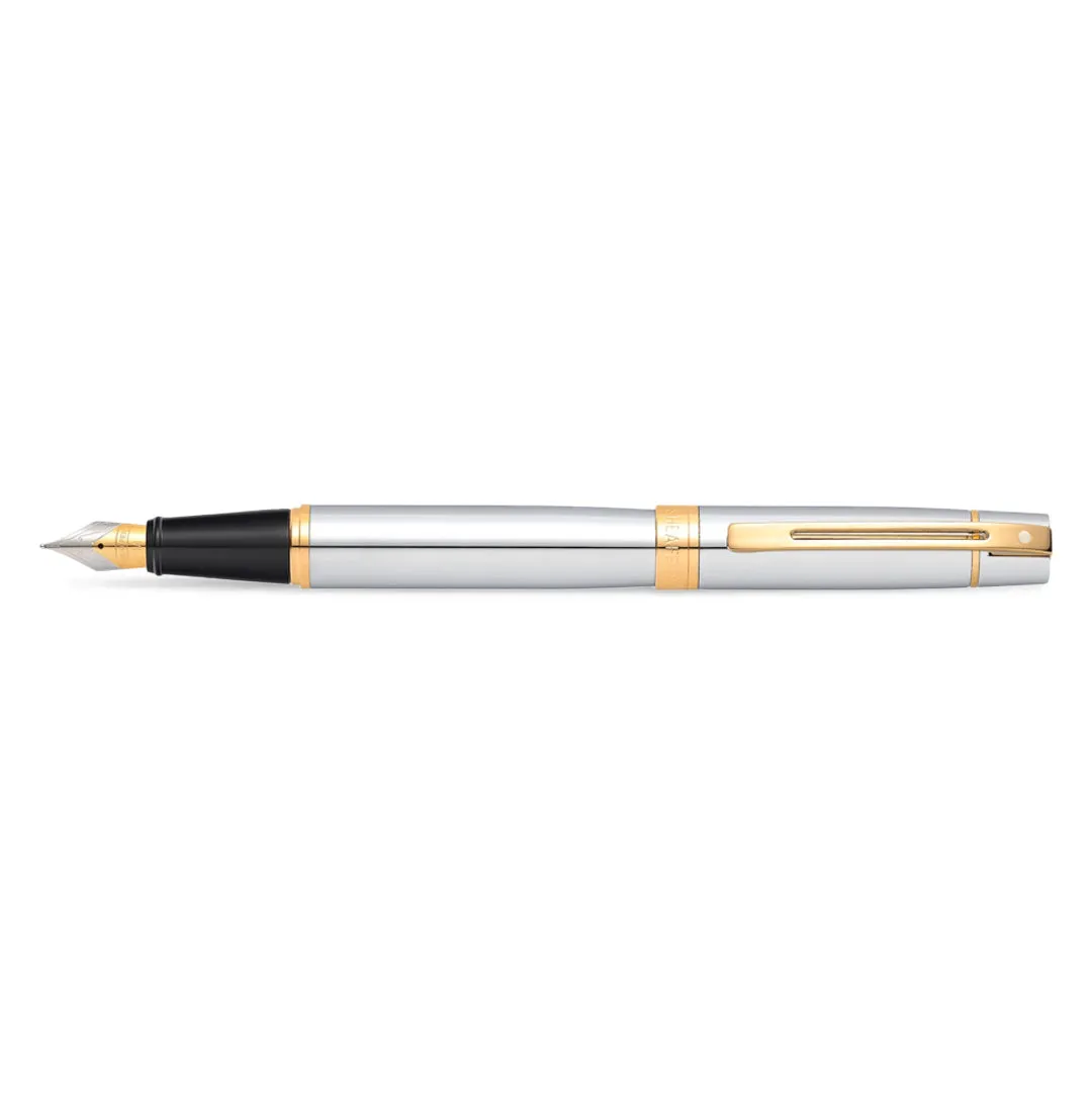 Sheaffer® 300 Bright Chrome Fountain Pen With Gold Trims - Medium