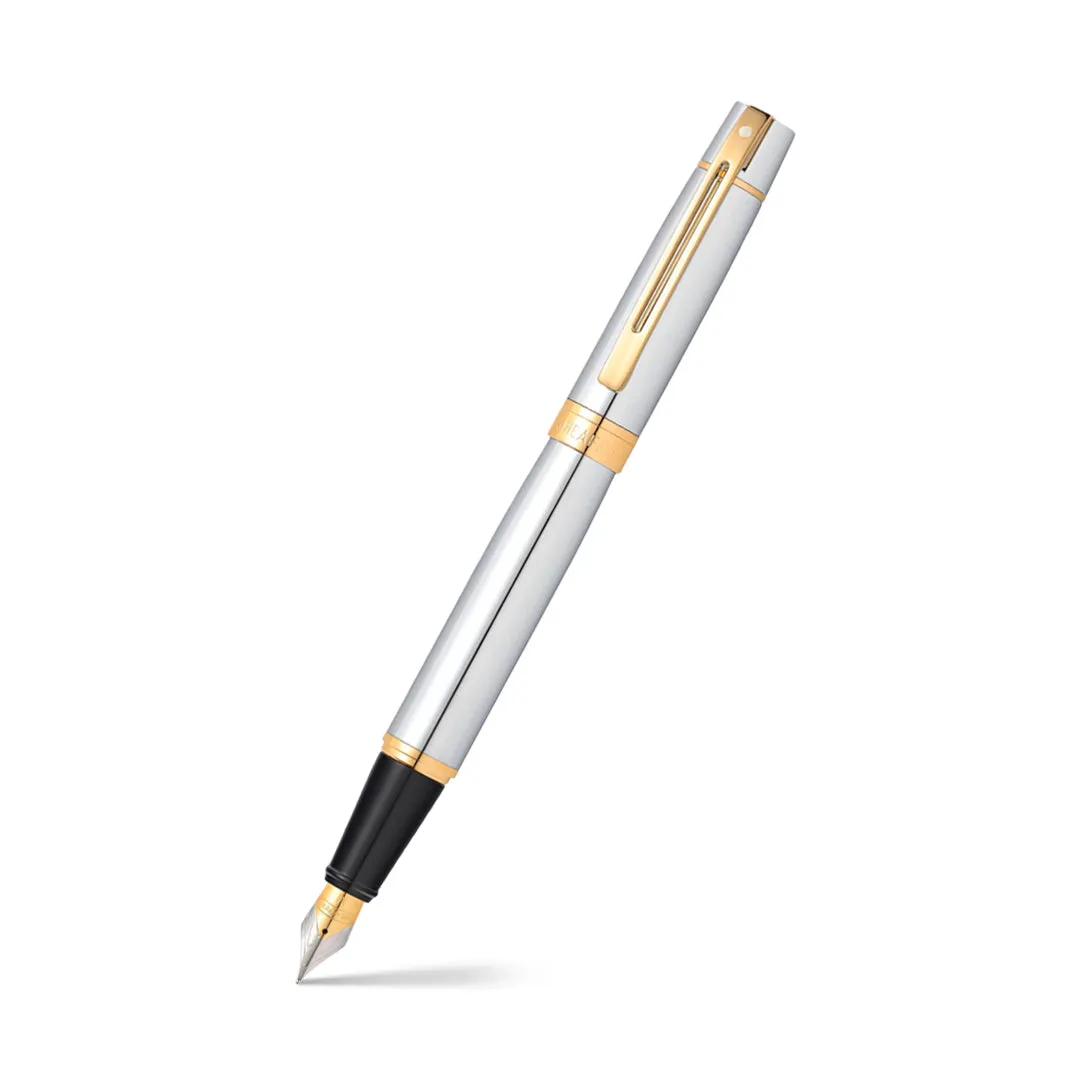 Sheaffer® 300 Bright Chrome Fountain Pen With Gold Trims - Medium