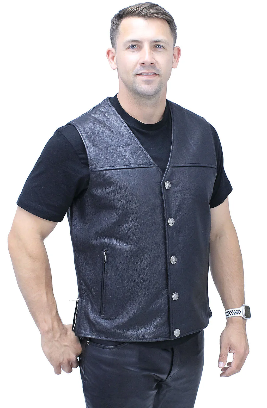 Side Zip Buffalo Nickle Men's Leather Vest #VM60330GK