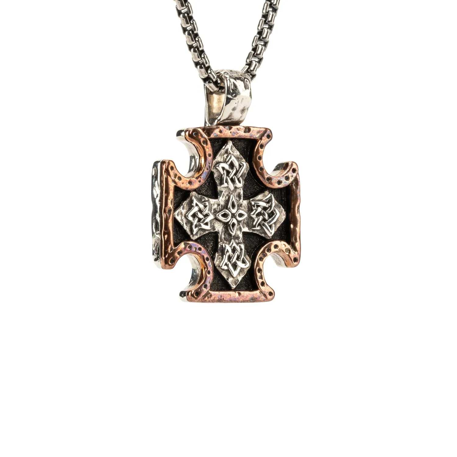 Silver or Silver and Bronze Biker Cross Pendant Medium