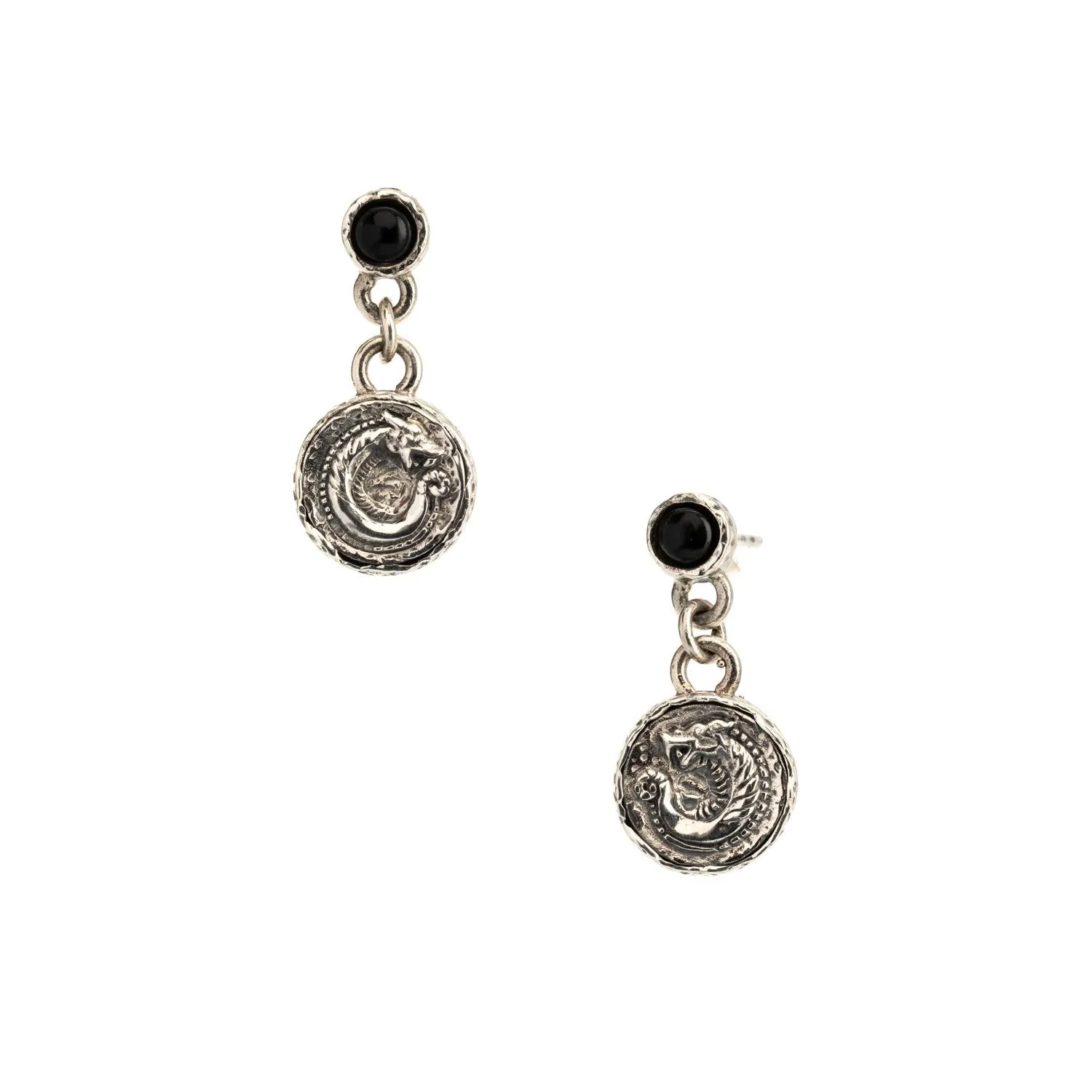 Silver or Silver and Bronze Dragon Coin Earrings