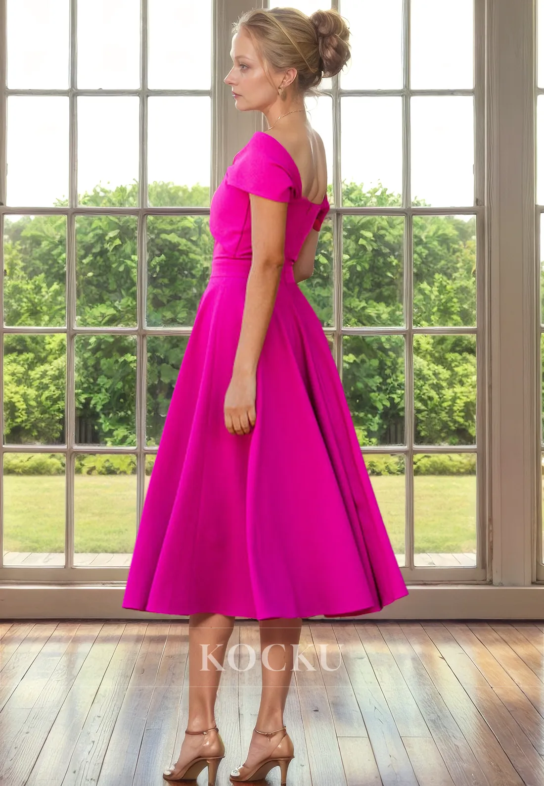 Simple & Casual Off-Shoulder A-Line Satin Cocktail Mother of the Bride Dress