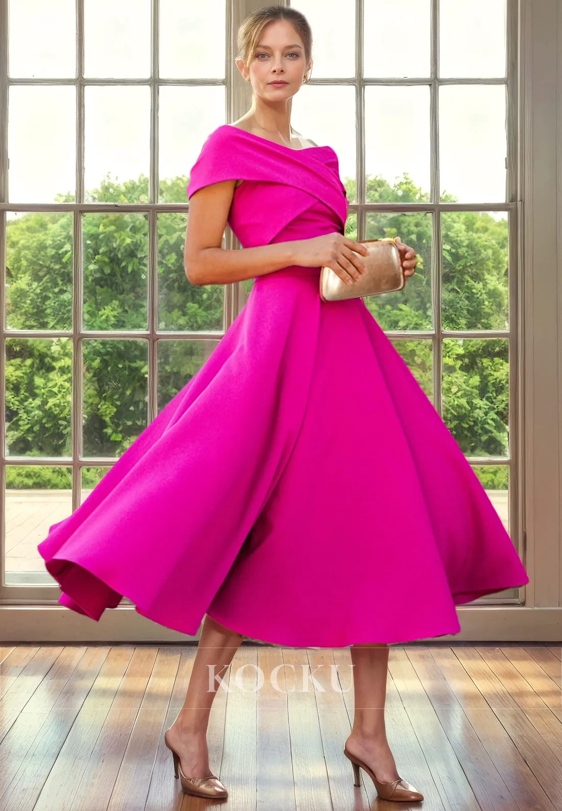 Simple & Casual Off-Shoulder A-Line Satin Cocktail Mother of the Bride Dress