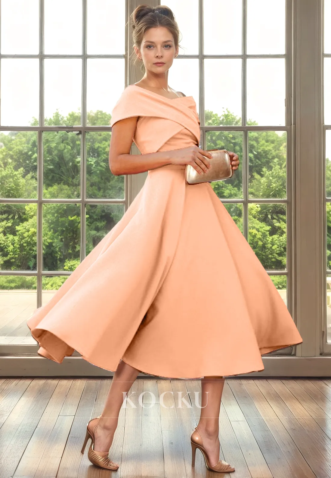 Simple & Casual Off-Shoulder A-Line Satin Cocktail Mother of the Bride Dress