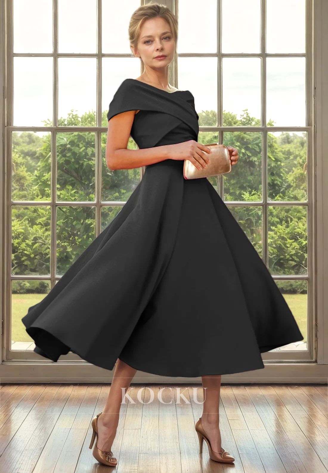 Simple & Casual Off-Shoulder A-Line Satin Cocktail Mother of the Bride Dress