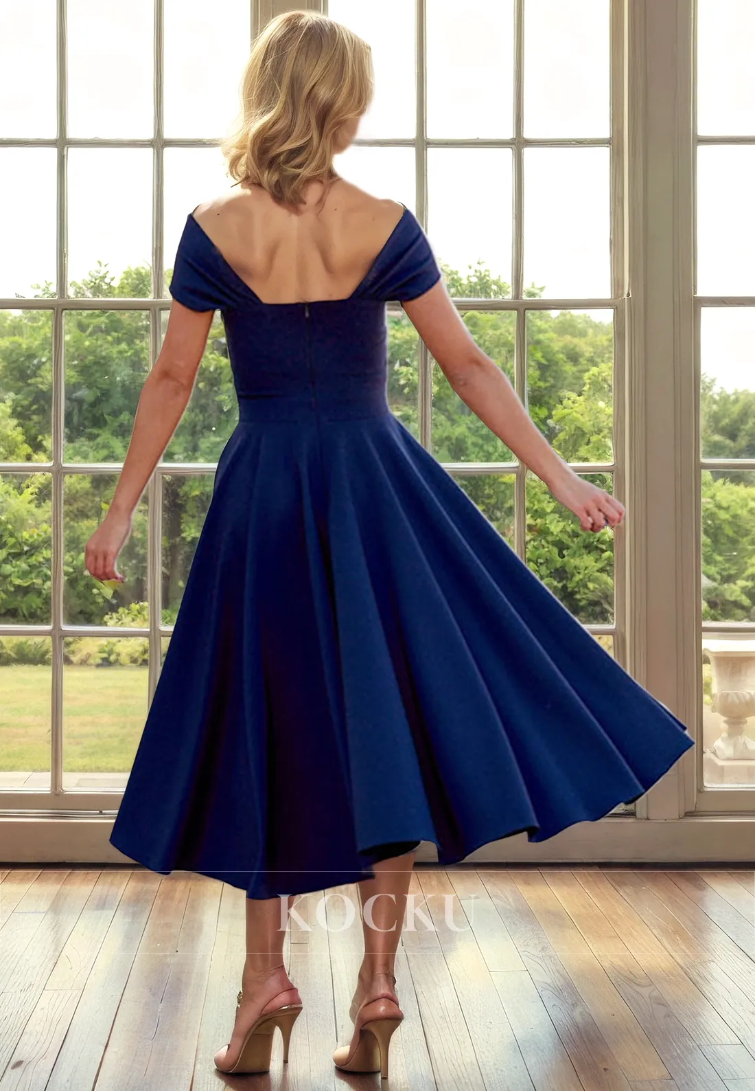 Simple & Casual Off-Shoulder A-Line Satin Cocktail Mother of the Bride Dress