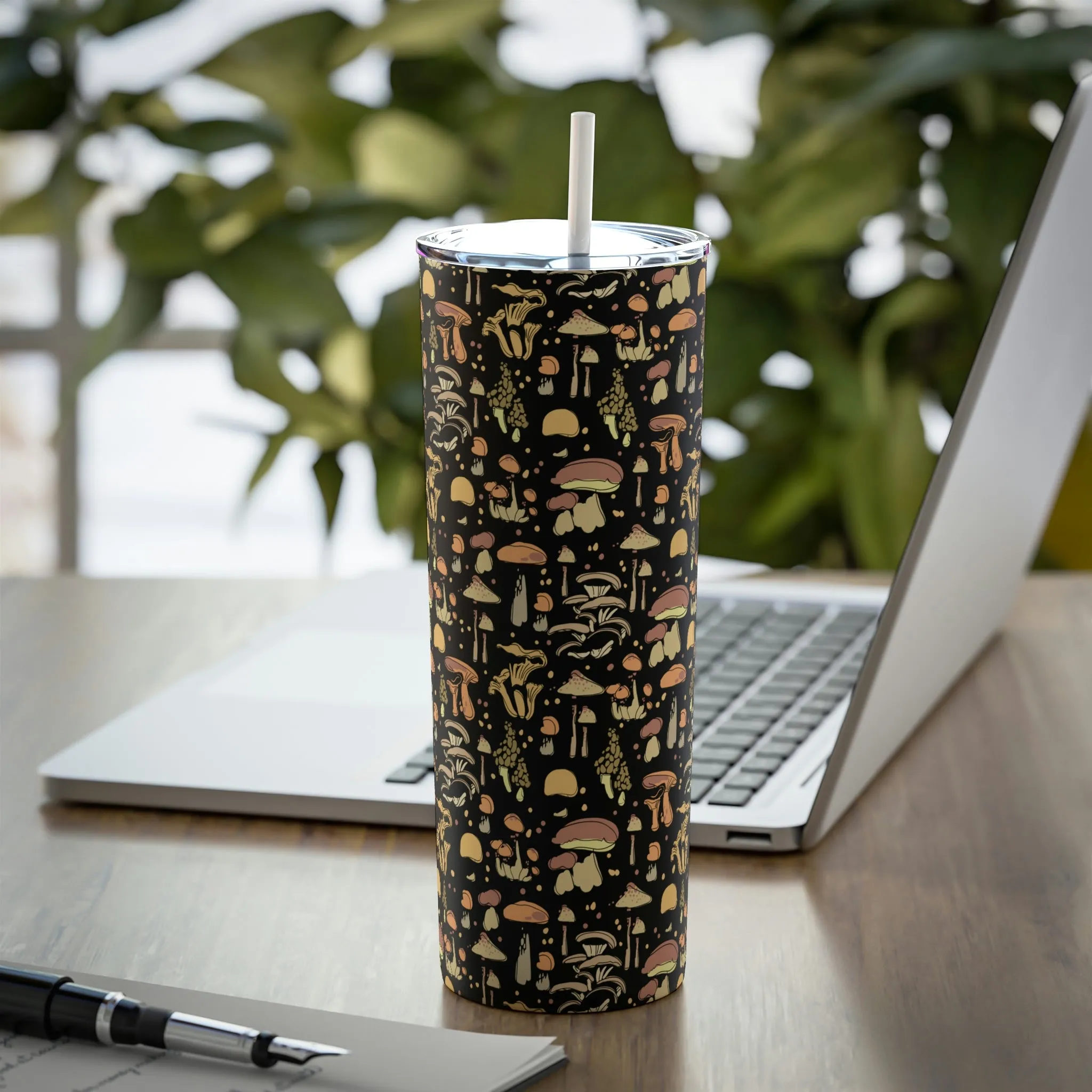 Skinny Tumbler with Straw Gift for Mushroom Lover Coffee Gifts for Tea Drinkers