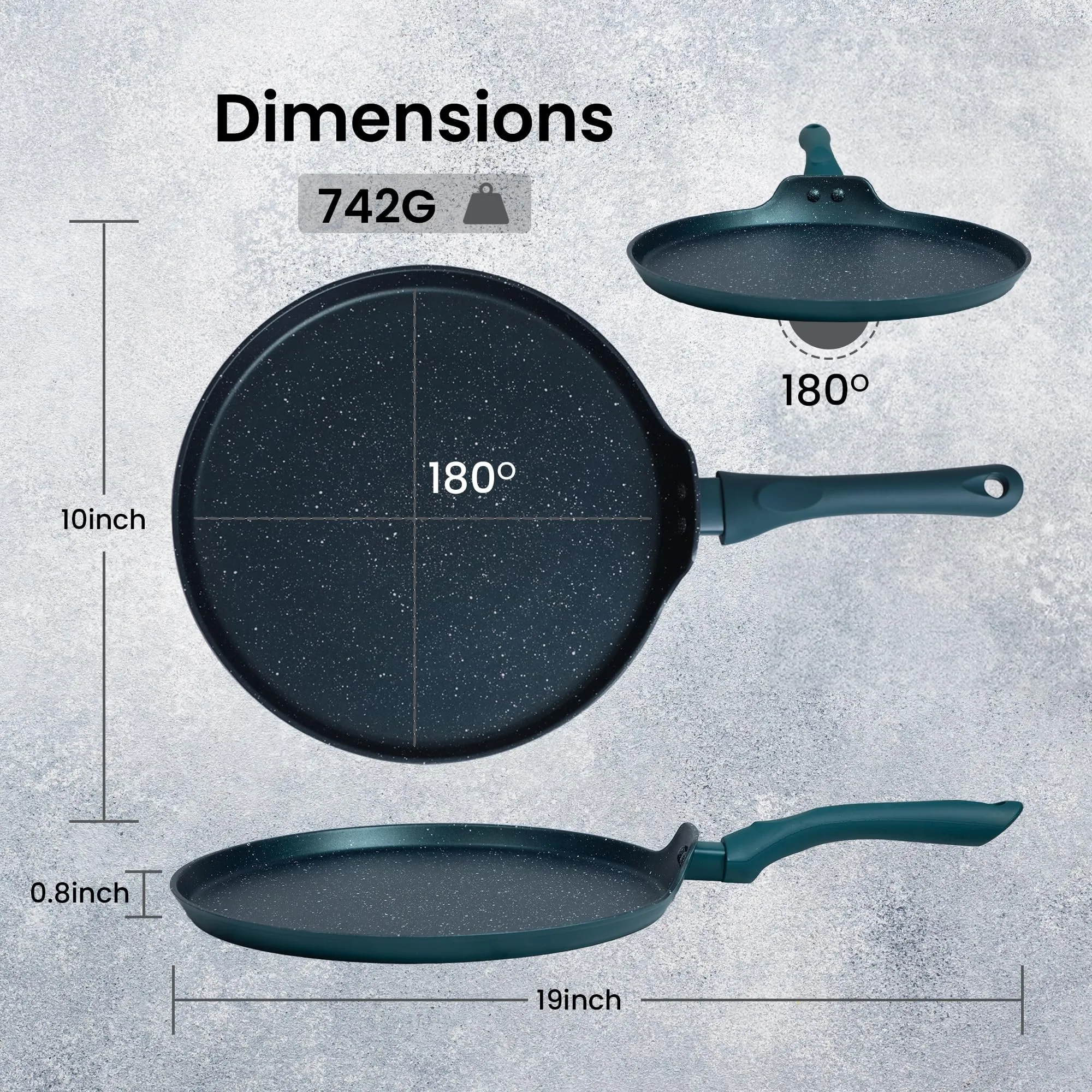 SOLARA Granite Dosa Tawa Non Stick Pan 28cm, Dosa Tawa Induction Base & Gas Compatible with Soft-Touch Handles, Flat Dosa Tava - Black