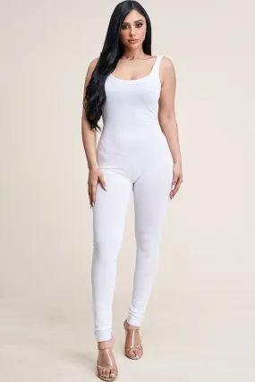 Solid Cotton Basic Jumpsuit With U Back Line