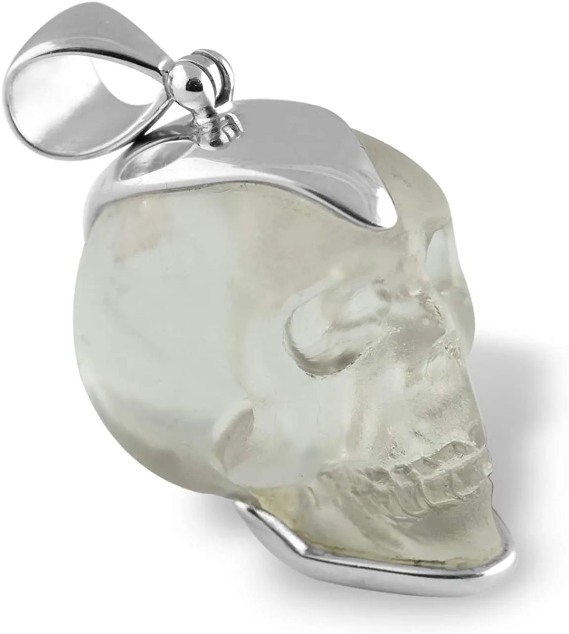 Starborn Creations Sterling Silver Hand Carved Quartz Crystal Skull Pendant