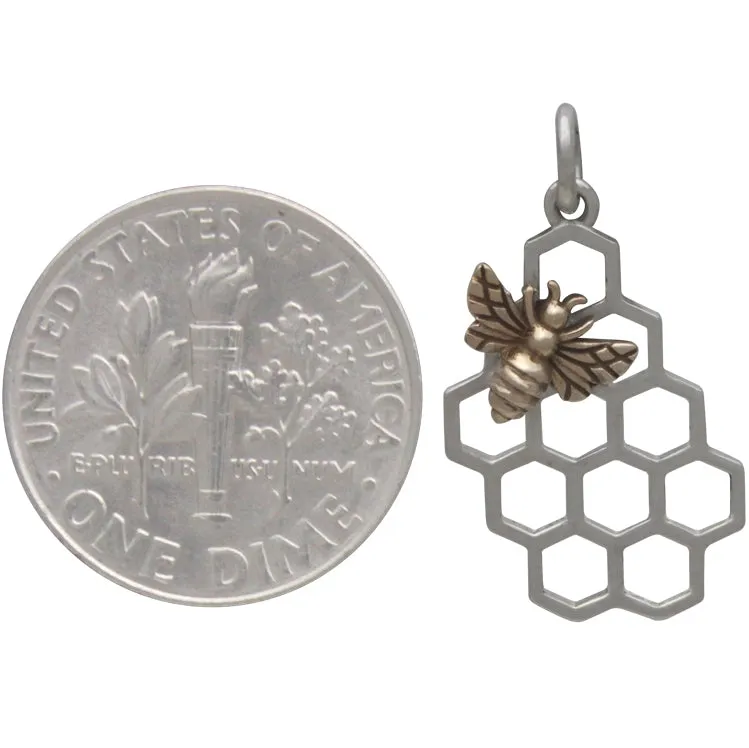 Sterling Silver Honeycomb Charm with Bronze Bee